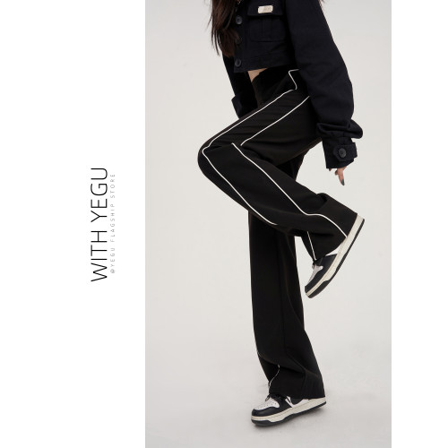 美式運動褲子女春夏秋季2025垂感高腰休閒褲拼接西裝細條紋濶腿褲 美式運動褲子女春夏秋季2025垂感高腰休閒褲拼接西裝細條紋濶腿褲