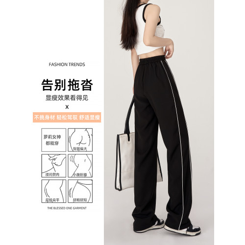 美式運動褲子女春夏秋季2025垂感高腰休閒褲拼接西裝細條紋濶腿褲 美式運動褲子女春夏秋季2025垂感高腰休閒褲拼接西裝細條紋濶腿褲