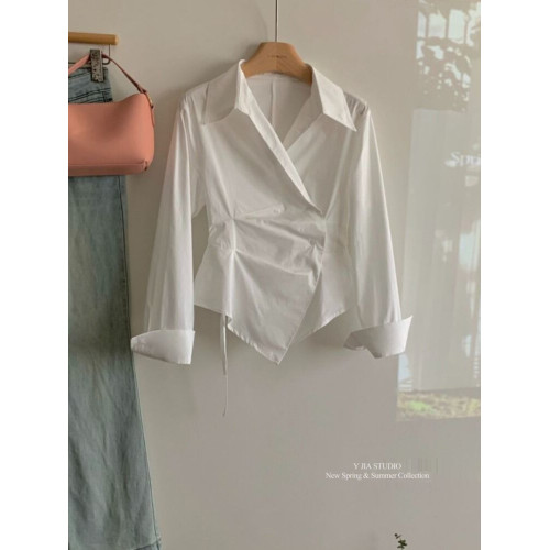 設計感不規則收腰顯瘦條紋長袖襯衫女2025新款春季氣質翻領襯衣潮 設計感不規則收腰顯瘦條紋長袖襯衫女2025新款春季氣質翻領襯衣潮