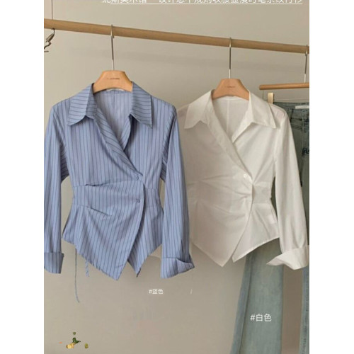 設計感不規則收腰顯瘦條紋長袖襯衫女2025新款春季氣質翻領襯衣潮 設計感不規則收腰顯瘦條紋長袖襯衫女2025新款春季氣質翻領襯衣潮