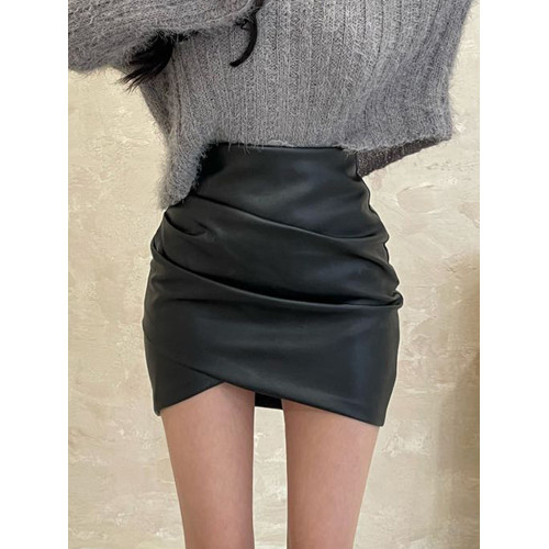 黑色褶皺小皮裙秋季半身裙2025韓版高腰緊身pu皮包臀性感一步裙冬 黑色褶皺小皮裙秋季半身裙2025韓版高腰緊身pu皮包臀性感一步裙冬