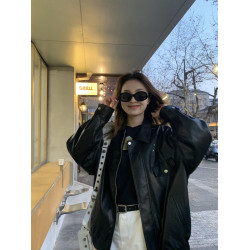 2025新款春秋拉鍊超火pu皮衣外套女短款寬松酷颯風美式復古機車服