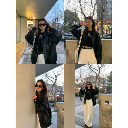 2025新款春秋拉鍊超火pu皮衣外套女短款寬松酷颯風美式復古機車服 2025新款春秋拉鍊超火pu皮衣外套女短款寬松酷颯風美式復古機車服