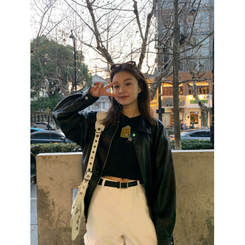 2025新款春秋拉鍊超火pu皮衣外套女短款寬松酷颯風美式復古機車服 2025新款春秋拉鍊超火pu皮衣外套女短款寬松酷颯風美式復古機車服