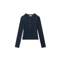 AIRHOOD 2025春秋季內搭長袖打底衫女正肩亨利領紐釦短款修身上衣