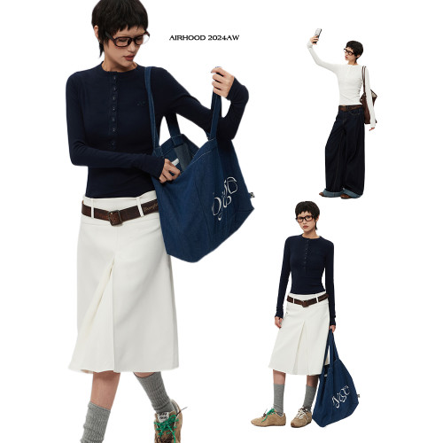 AIRHOOD 2025春秋季內搭長袖打底衫女正肩亨利領紐釦短款修身上衣