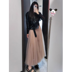 巨好看秋冬季新款黑色網紗裙白色半身裙子百褶長款長裙女a字半裙