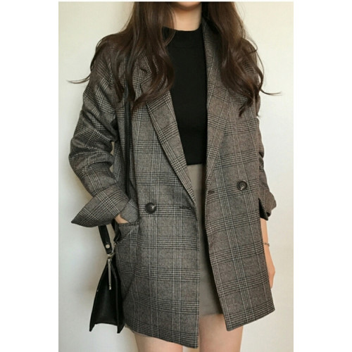 2025春秋新款復古格子小西裝外套女格紋韓版西服小個子胖mm大碼 2025春秋新款復古格子小西裝外套女格紋韓版西服小個子胖mm大碼
