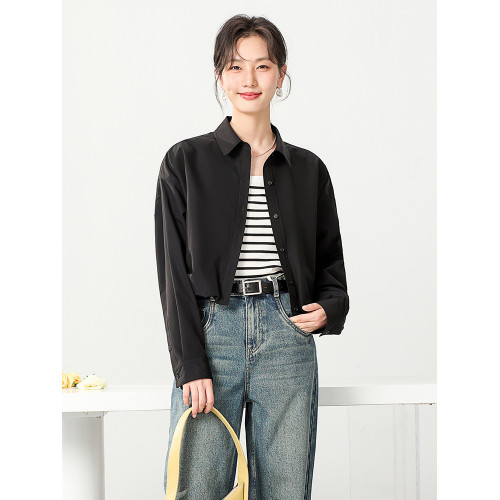 日單防皺免燙通勤休閒短款襯衣2025新款女春秋設計感長袖襯衫上衣