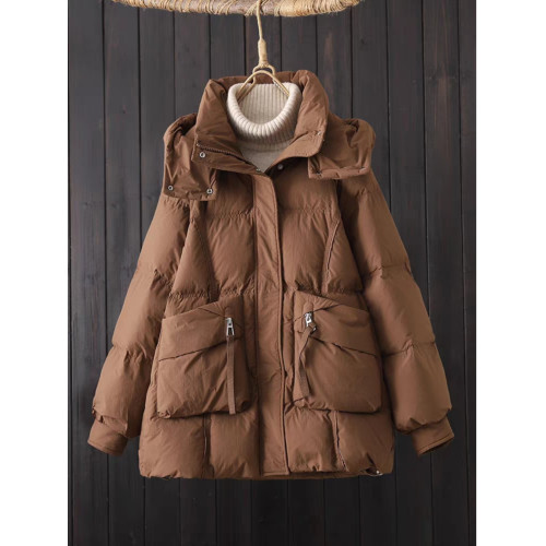 2025秋冬新款韓版寬松連帽羽絨服女中長款洋氣百搭保暖白鴨絨外套 2025秋冬新款韓版寬松連帽羽絨服女中長款洋氣百搭保暖白鴨絨外套