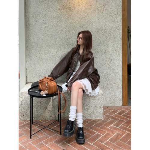 棕色pu皮衣外套女高級感2025秋季新款小個子復古機車夾克服長袖 棕色pu皮衣外套女高級感2025秋季新款小個子復古機車夾克服長袖