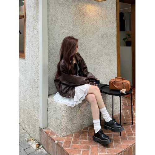 棕色pu皮衣外套女高級感2025秋季新款小個子復古機車夾克服長袖 棕色pu皮衣外套女高級感2025秋季新款小個子復古機車夾克服長袖