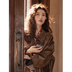 棕色皮衣女外套春秋季2025新款pu皮夾克美式復古酷颯風鍾楚曦同款