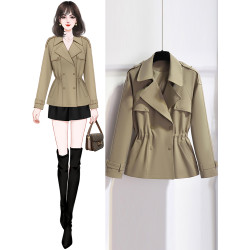 英倫風短款風衣外套女小個子2025新款春秋季高級感卡其色抽繩收腰