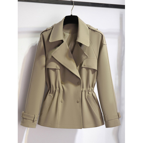 英倫風短款風衣外套女小個子2025新款春秋季高級感卡其色抽繩收腰