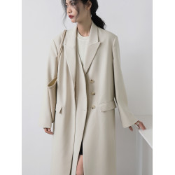 CHICCLO 2025秋季重工氣質雙門襟長款寬松西裝外套過膝風衣女上衣