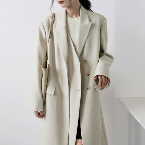 CHICCLO 2025秋季重工氣質雙門襟長款寬松西裝外套過膝風衣女上衣 CHICCLO 2025秋季重工氣質雙門襟長款寬松西裝外套過膝風衣女上衣