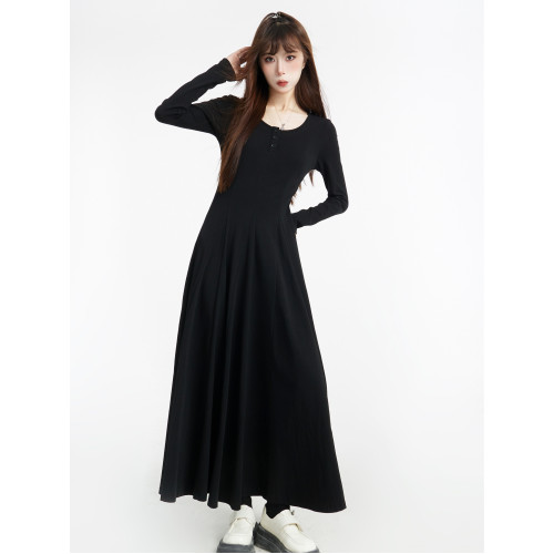 黑色連衣裙女垂墜感長裙針織裙子打底氣質大擺裙內搭連身裙小黑裙 黑色連衣裙女垂墜感長裙針織裙子打底氣質大擺裙內搭連身裙小黑裙