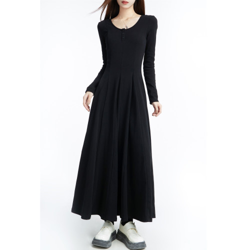 黑色連衣裙女垂墜感長裙針織裙子打底氣質大擺裙內搭連身裙小黑裙 黑色連衣裙女垂墜感長裙針織裙子打底氣質大擺裙內搭連身裙小黑裙