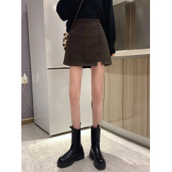 梨形身材大碼胖mm黑色毛呢半身裙女高腰a字開叉短裙顯瘦包臀裙秋