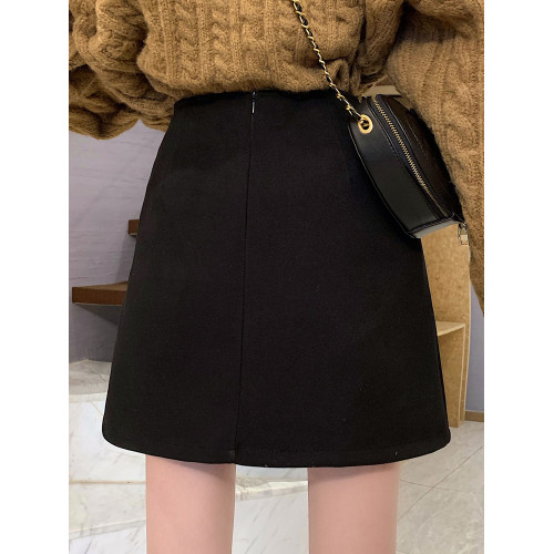 梨形身材大碼胖mm黑色毛呢半身裙女高腰a字開叉短裙顯瘦包臀裙秋 梨形身材大碼胖mm黑色毛呢半身裙女高腰a字開叉短裙顯瘦包臀裙秋