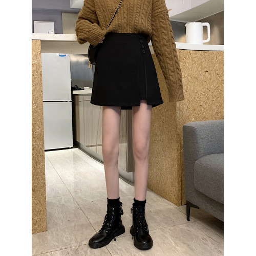 梨形身材大碼胖mm黑色毛呢半身裙女高腰a字開叉短裙顯瘦包臀裙秋 梨形身材大碼胖mm黑色毛呢半身裙女高腰a字開叉短裙顯瘦包臀裙秋