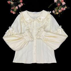 原創lolita洋裝【夏萌兜】秋冬加絨內搭娃娃領長袖棉襯衫洛麗塔