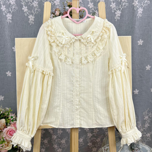 原創lolita洋裝【夏萌兜】秋冬加絨內搭娃娃領長袖棉襯衫洛麗塔