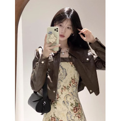 棕色短款pu皮衣外套女夾克2025新款港風爆款美拉德穿搭機車小個子