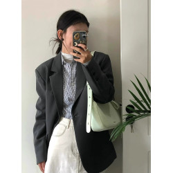 灰色高級感小西裝女2025春秋新款炸街設計感寬松休閒氣質西服外套