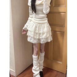 辣妹純欲蕾絲邊蛋糕裙女秋季甜美高腰設計感小個子奶油蓬蓬半身裙