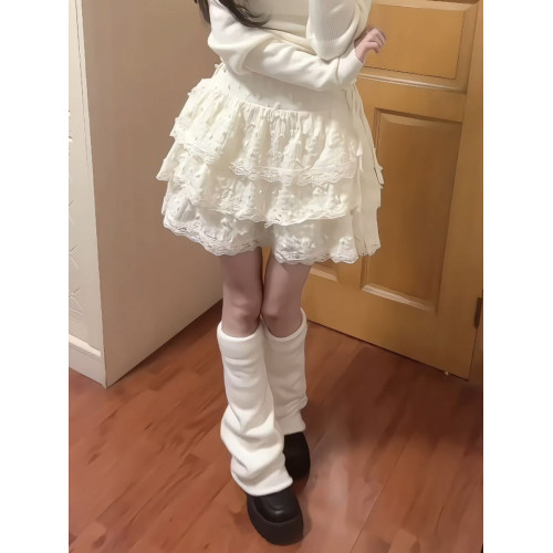 辣妹純欲蕾絲邊蛋糕裙女秋季甜美高腰設計感小個子奶油蓬蓬半身裙