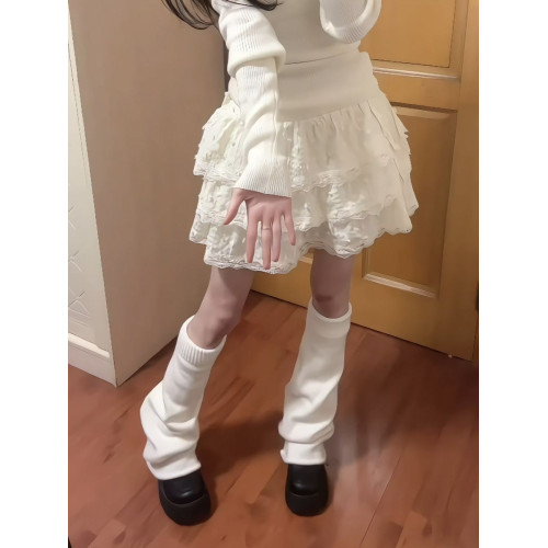 辣妹純欲蕾絲邊蛋糕裙女秋季甜美高腰設計感小個子奶油蓬蓬半身裙