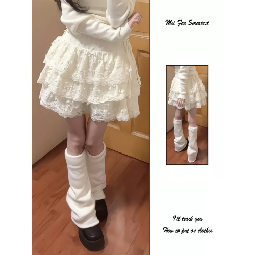 辣妹純欲蕾絲邊蛋糕裙女秋季甜美高腰設計感小個子奶油蓬蓬半身裙