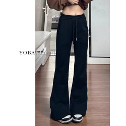 黑色微喇休閒褲女秋冬加絨加厚彈力大碼胖mm梨形身材顯瘦運動衛褲