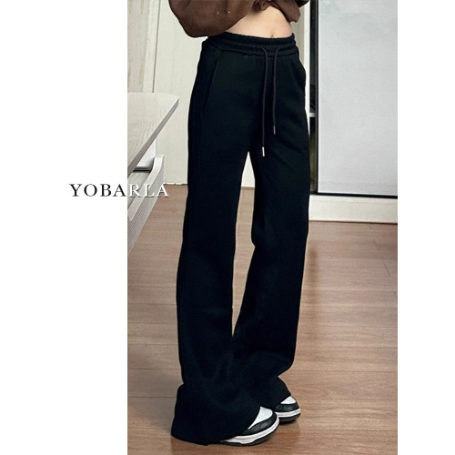 黑色微喇休閒褲女秋冬加絨加厚彈力大碼胖mm梨形身材顯瘦運動衛褲 黑色微喇休閒褲女秋冬加絨加厚彈力大碼胖mm梨形身材顯瘦運動衛褲