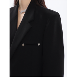 陳不哭  高級設計感墊肩休閒西服金屬韓版春季黑色寬鬆西裝外套女