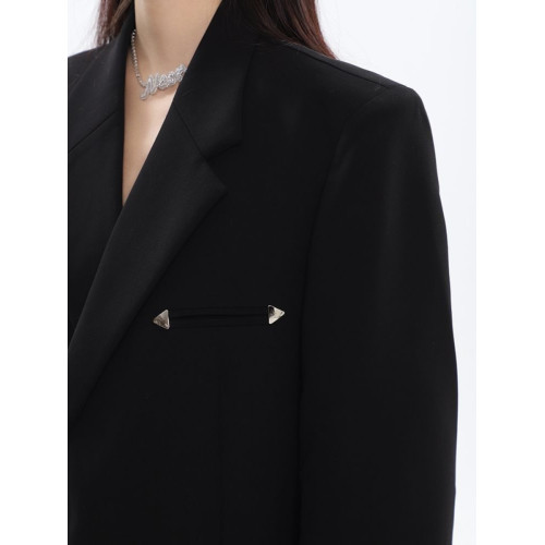 陳不哭 高級設計感墊肩休閒西服金屬韓版春秋黑色寬松西裝外套女 陳不哭 高級設計感墊肩休閒西服金屬韓版春秋黑色寬松西裝外套女