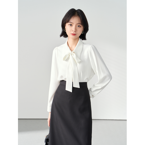 伯德小姐雪紡襯衫女士職業穿搭正裝白色通勤上衣教師面試套裝襯衣