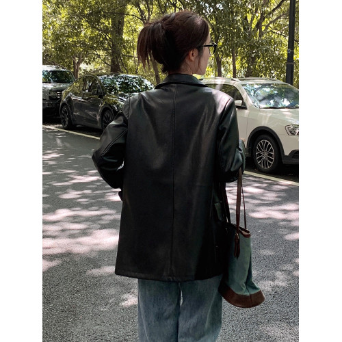 黑色PU皮西裝皮衣外套女2025年春秋新款設計感小個子復古寬松港風 黑色PU皮西裝皮衣外套女2025年春秋新款設計感小個子復古寬松港風