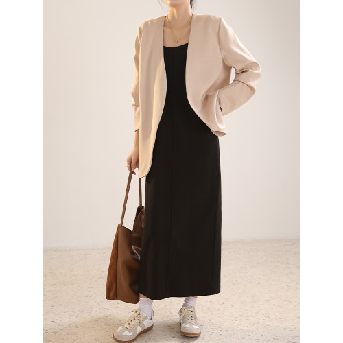 緞面無領西裝外套女2025年春秋新款休閒高級感秋季薄款西服套裝 緞面無領西裝外套女2025年春秋新款休閒高級感秋季薄款西服套裝