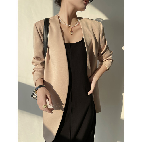 緞面無領西裝外套女2025年春秋新款休閒高級感秋季薄款西服套裝 緞面無領西裝外套女2025年春秋新款休閒高級感秋季薄款西服套裝