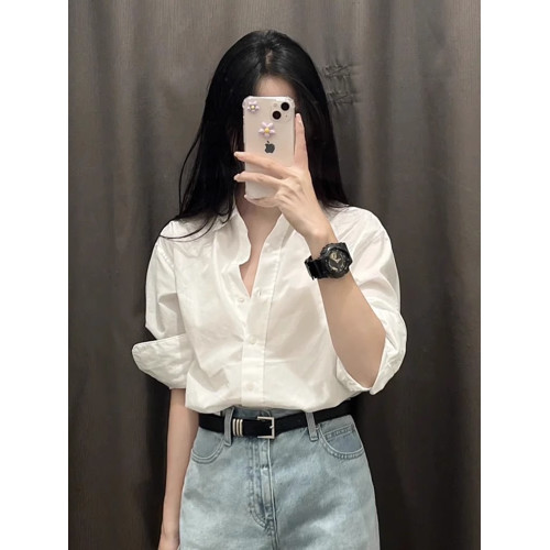 法式白色襯衫女2025新款春秋小個子寬鬆長袖襯衣內搭職業通勤上衣