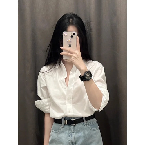 法式白色襯衫女2025新款春秋小個子寬鬆長袖襯衣內搭職業通勤上衣