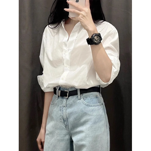法式白色襯衫女2025新款春秋小個子寬鬆長袖襯衣內搭職業通勤上衣