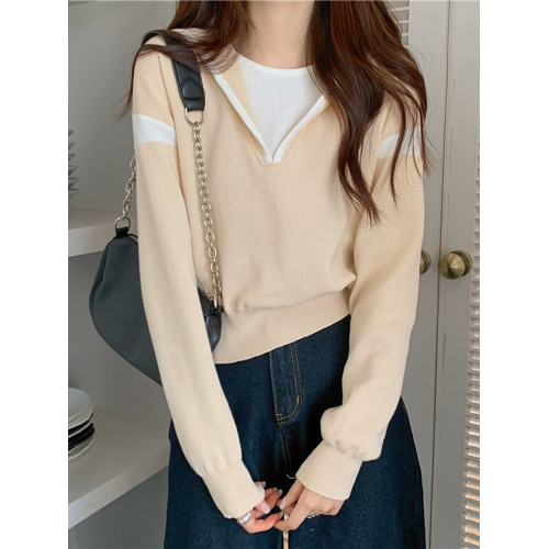 假兩件南瓜橘色長袖上衣女春秋義烏打底內搭歐貨衛衣T恤配工裝褲 假兩件南瓜橘色長袖上衣女春秋義烏打底內搭歐貨衛衣T恤配工裝褲