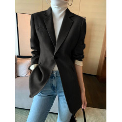 2025秋冬新款休閒羊毛西裝外套女設計感修身顯瘦時尚百搭毛呢西服