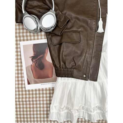 棕色皮衣外套女2025春秋新款小個子港風復古機車皮夾克美拉德穿搭 棕色皮衣外套女2025春秋新款小個子港風復古機車皮夾克美拉德穿搭