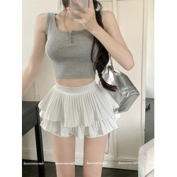 秋季甜酷風黑色百褶半身裙女蓬蓬蛋糕裙高腰顯瘦性感a字超短裙褲