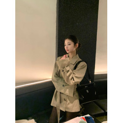 高級感風衣外套女秋季新款女裝卡其色英倫風小個子收腰短款大衣